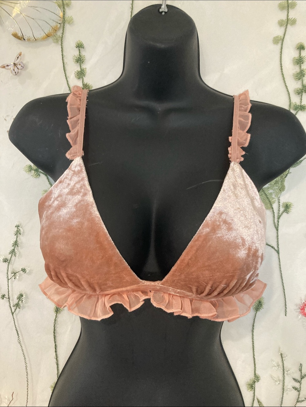 Forever 21 Velvet Ruffle Bralette in Rose Tan